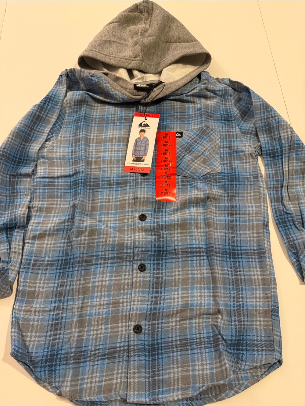 Quiksilver Blue and Gray Plaid Hooded Shirt Jacket